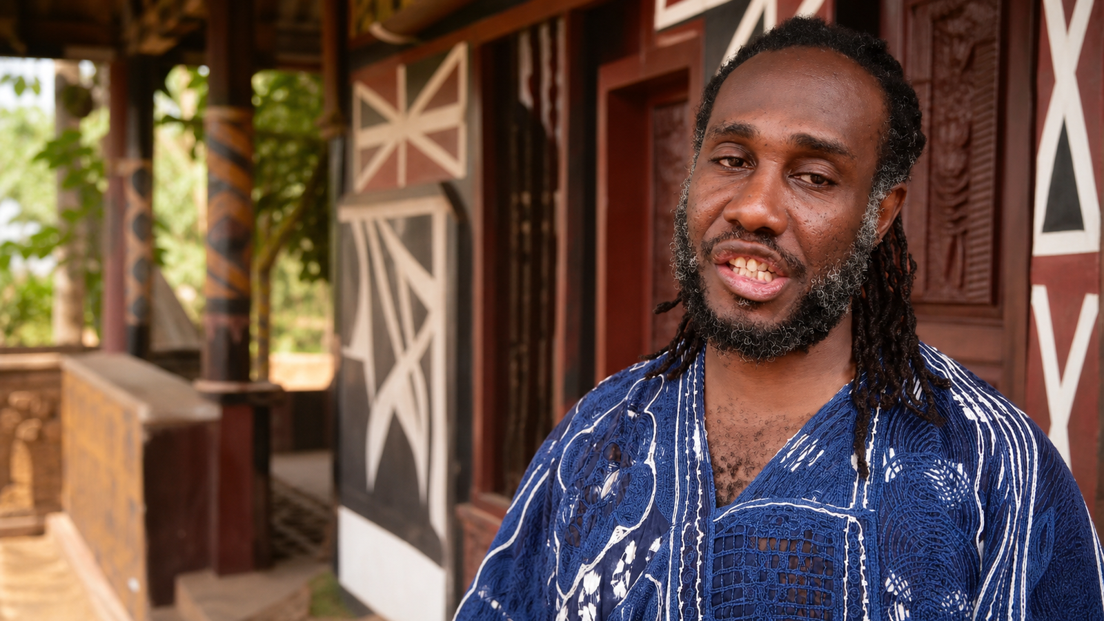 Ɔbenfo Ọbádéle Kambon at Abibitumi headquarters announcing Black August Twi classes